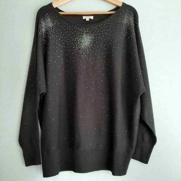 LAURA Dolman Sleeve Light Sweater Rhinestones PLUS Sz 1X - Picture 2 of 8